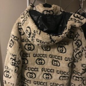 Gucci Beige and Black Logo Puffer Jacket